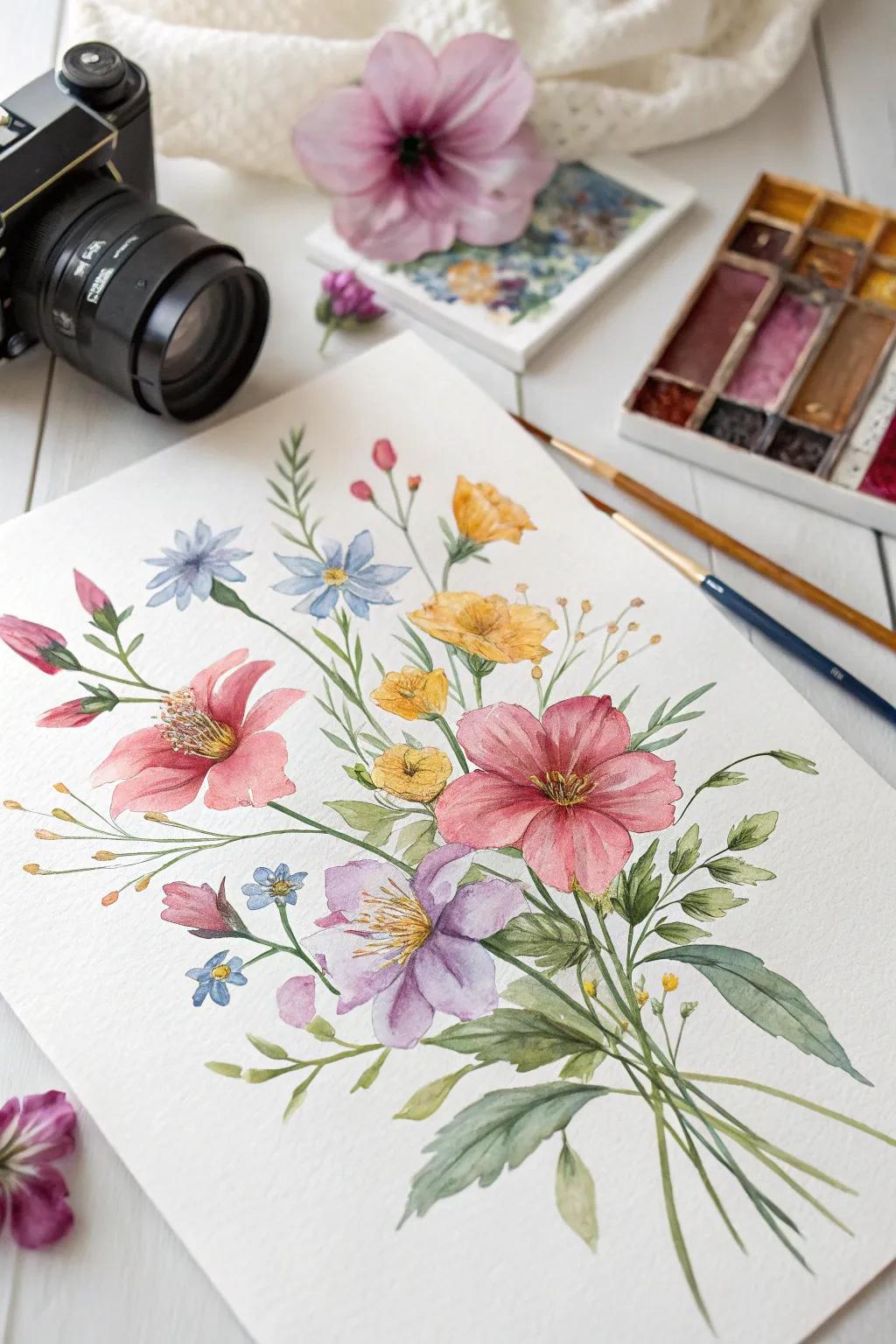 A floral watercolor painting that brings the freshness of a garden into the home.