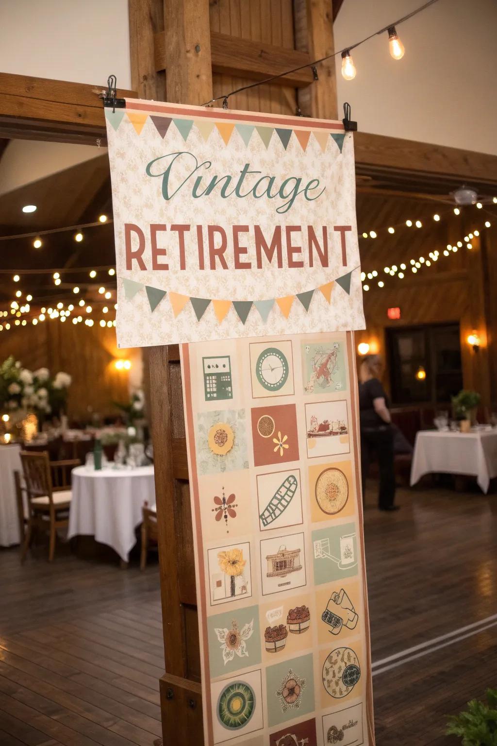 A vintage-style retirement banner evoking nostalgia and elegance.