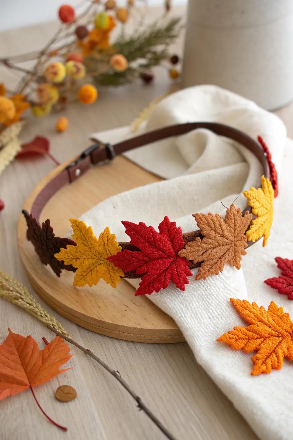 Embrace autumn with a handcrafted fall leaves headband, where simplicity meets nature's vibrant palette.