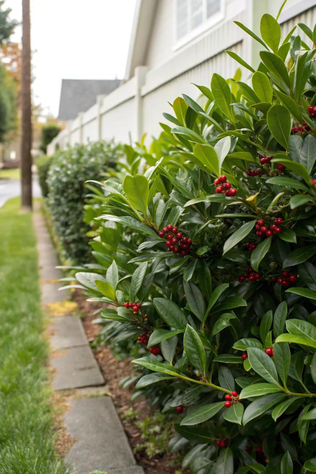 Cherry laurel hedges providing a lush, wildlife-friendly border.