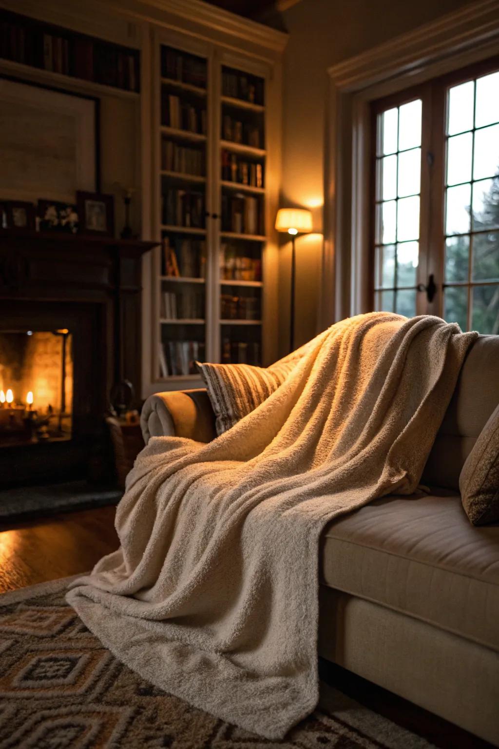 A cozy blanket perfect for snuggling on the couch.