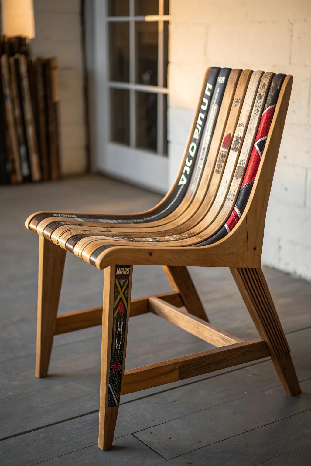 Game Room Elegance: Redefine seating with chic hockey stick chairs.