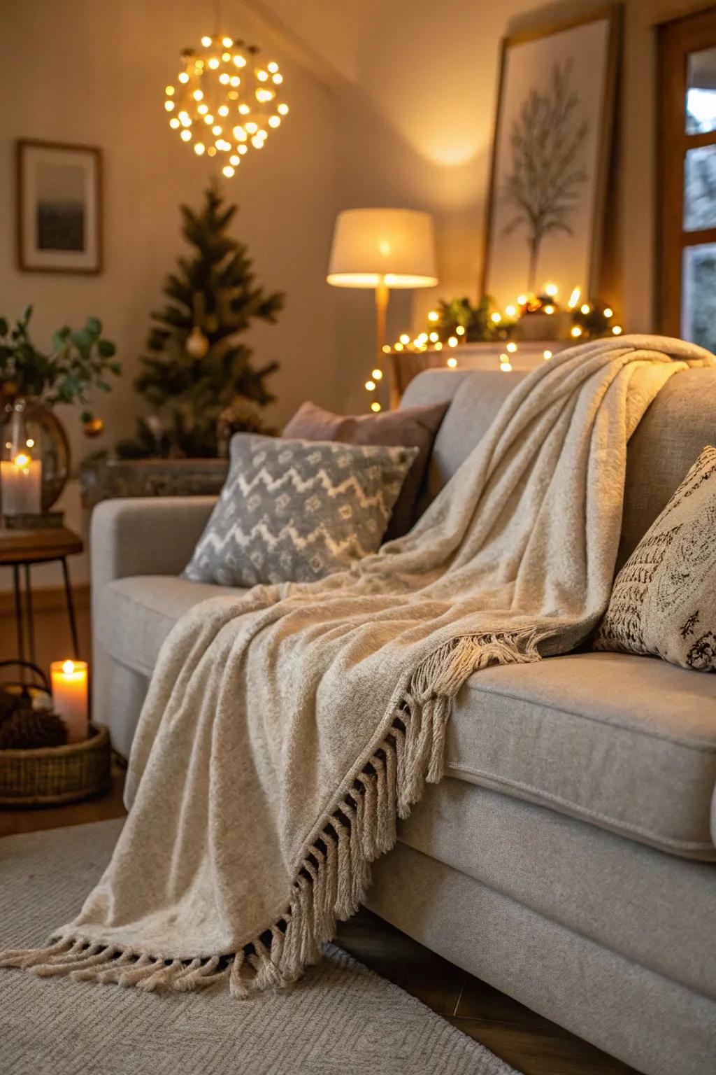 A cozy throw blanket is perfect for adding style and warmth.