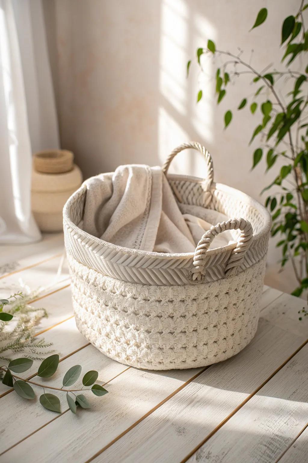 Embrace simplicity with this handcrafted fabric basket—perfect for stylishly decluttering your space.