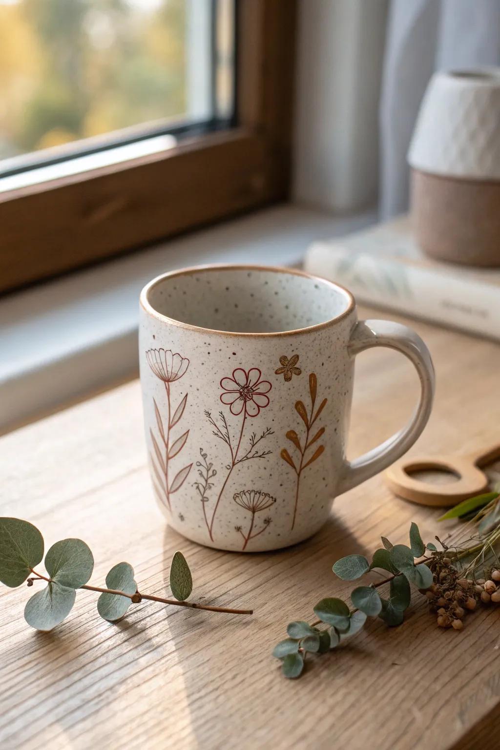 Sip in style with a hand-painted mug that blends Scandinavian minimalism with boho charm.