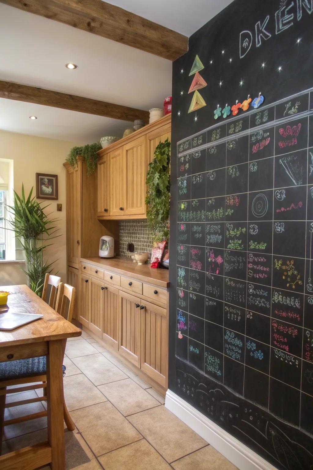 Stay organized with a rustic chalkboard wall calendar.