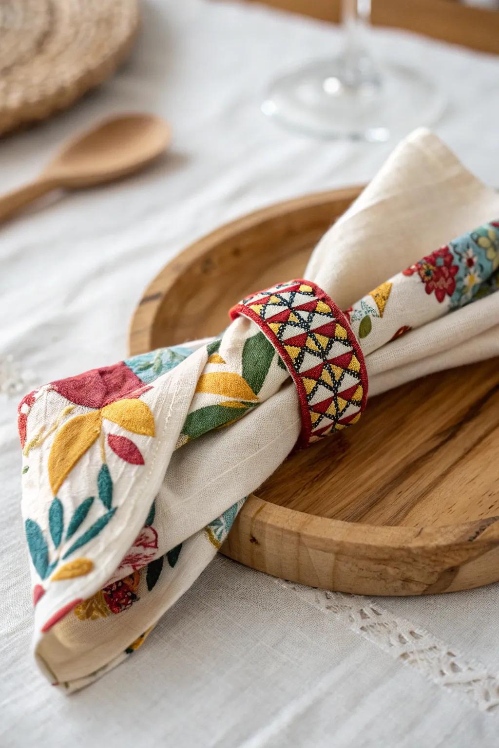Elevate your table setting with chic, handcrafted fabric scrap napkin rings, where sustainability meets style.