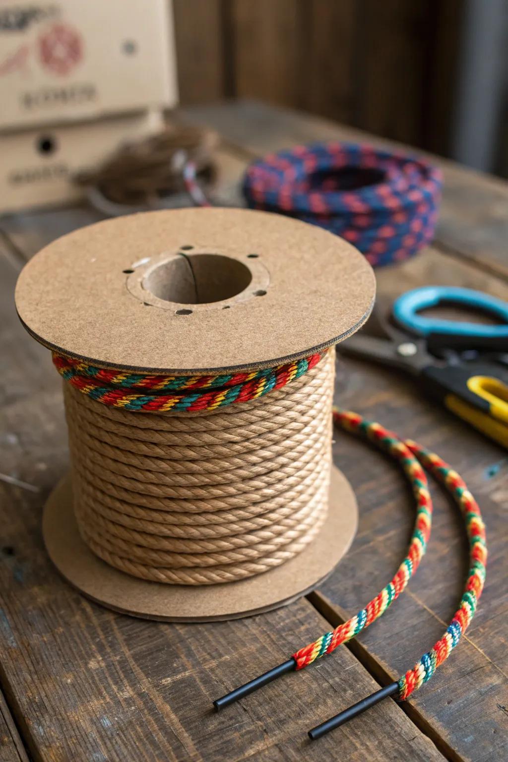 Transform your storage: DIY cardboard spools for an eco-friendly paracord solution.