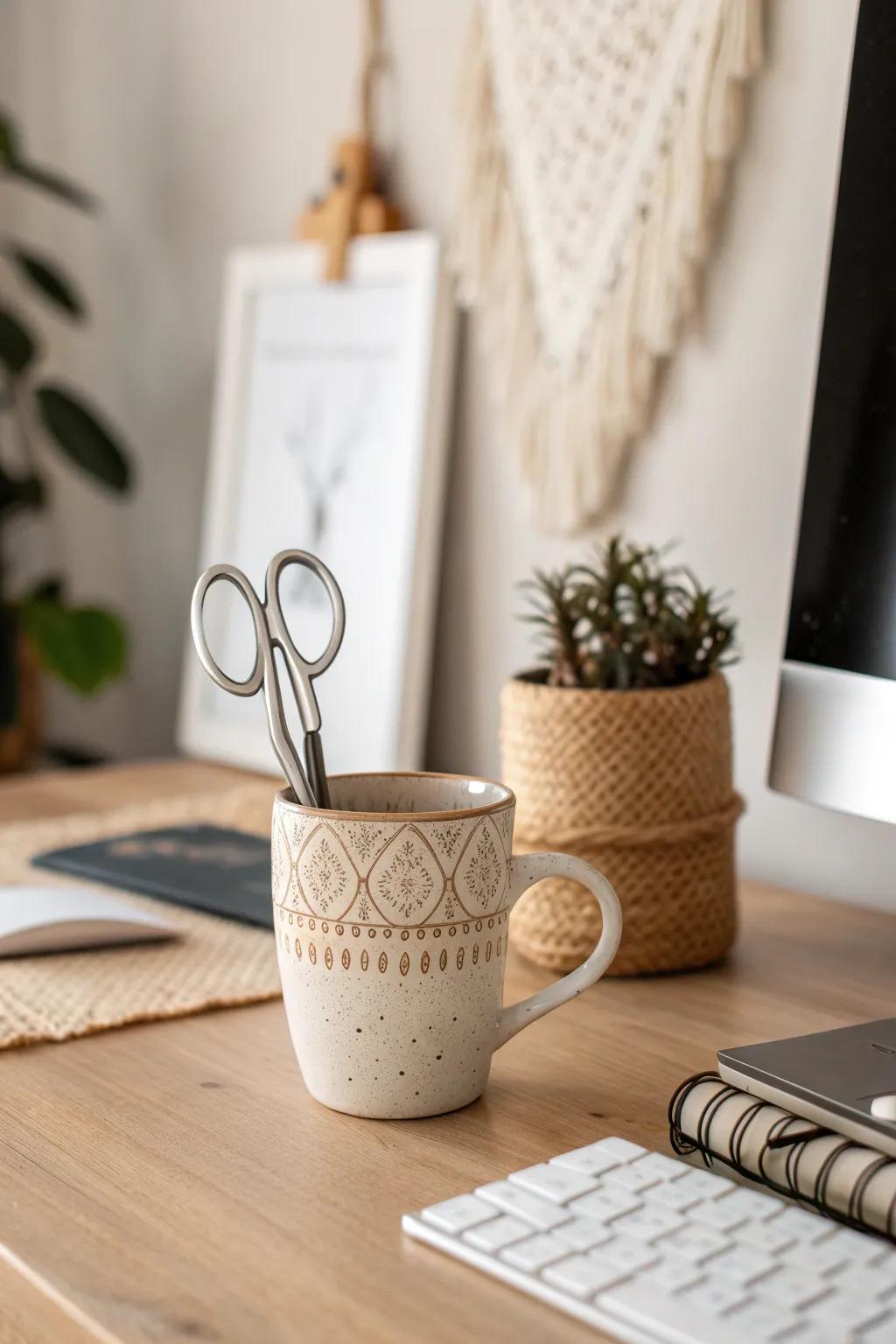Add a touch of charm and organization to your workspace with this simple DIY scissor holder.