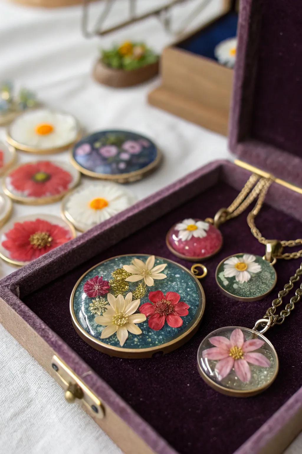 Resin jewelry offers a delicate beauty perfect for any occasion.