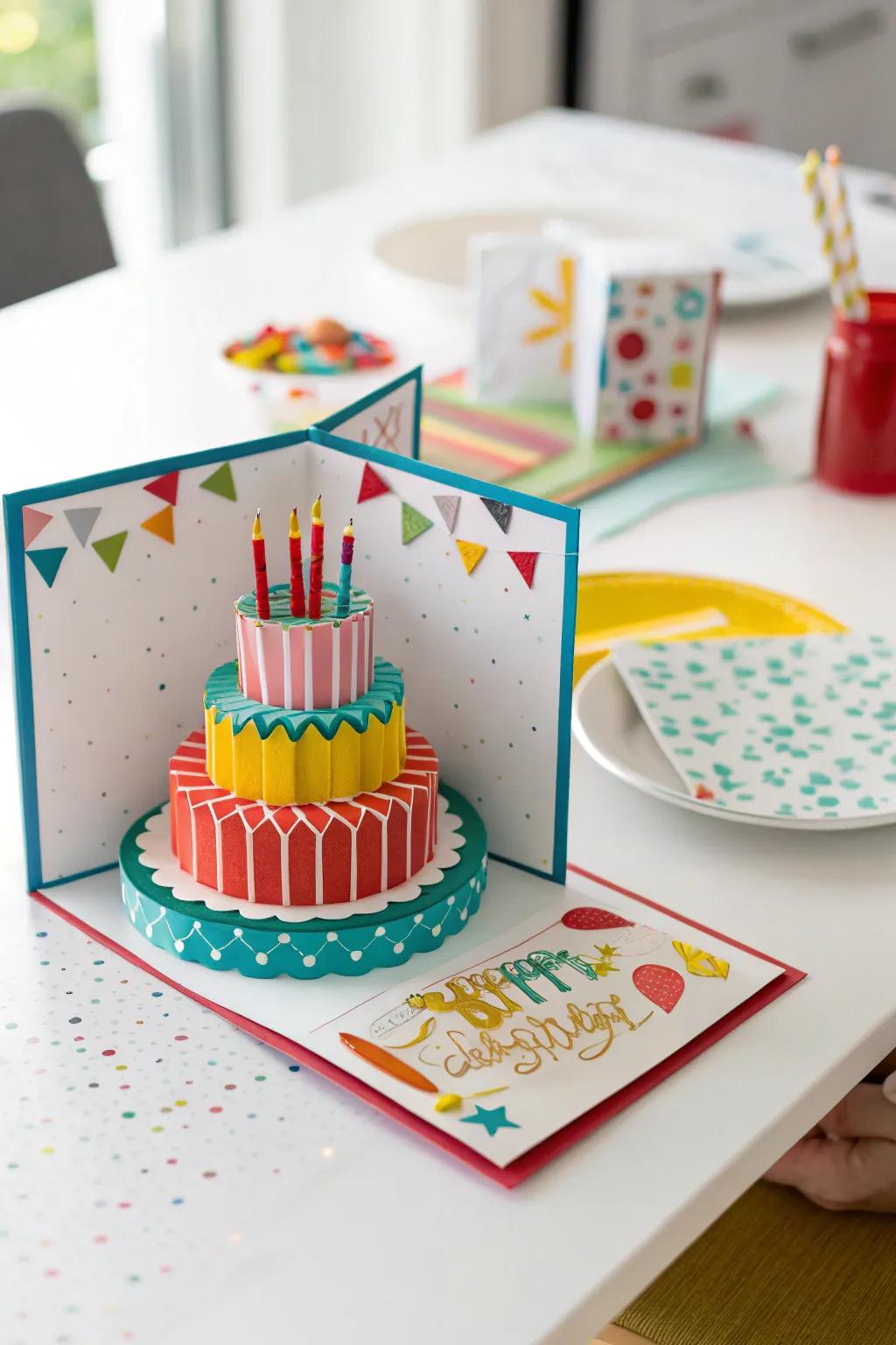 A fun pop-up birthday card with a 3D cake.