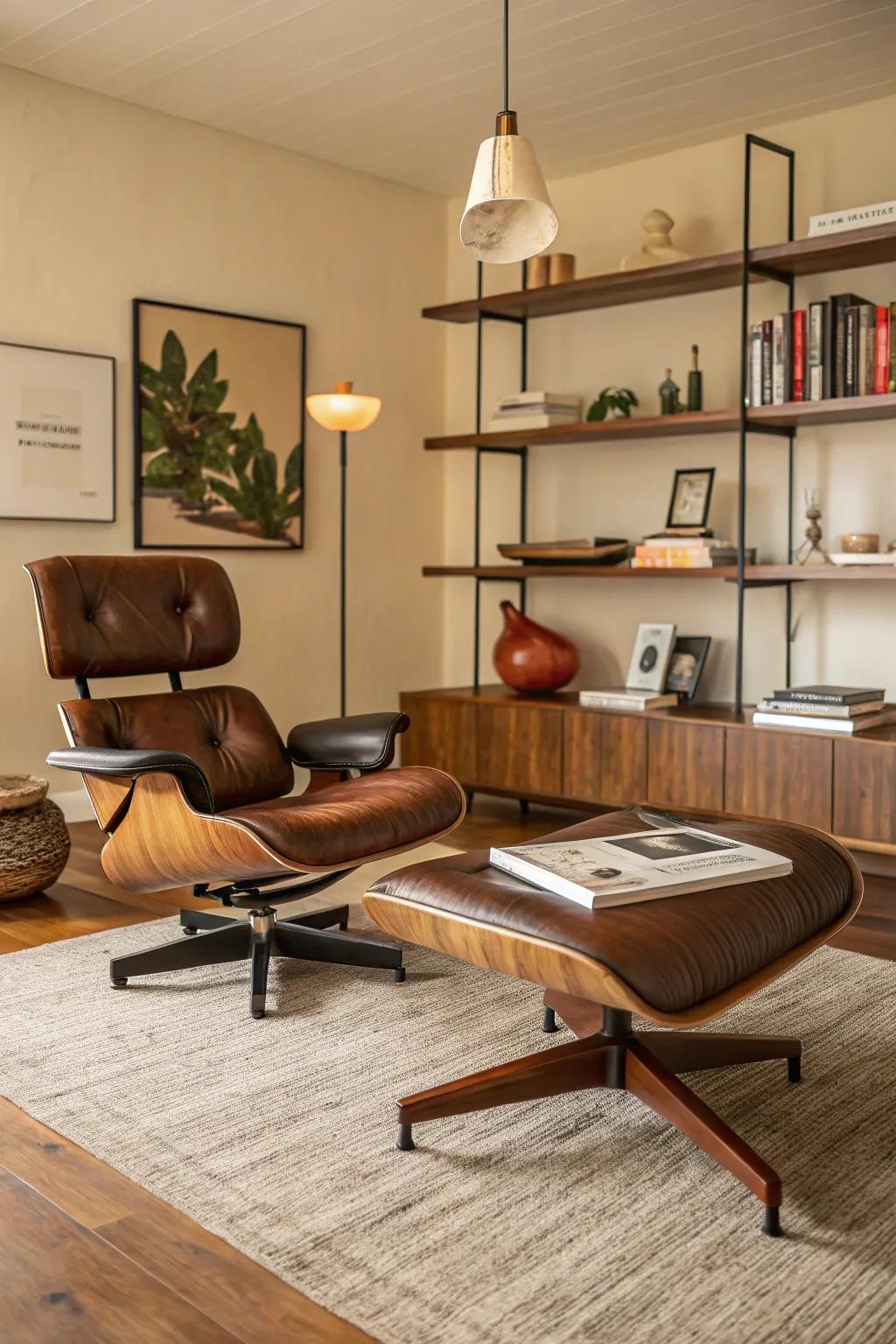 Wooden details add warmth and character to a modern living room.