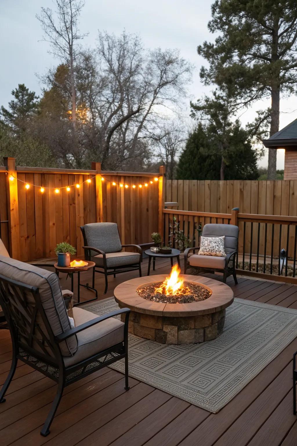 Gather around a fire pit for warmth and ambience.