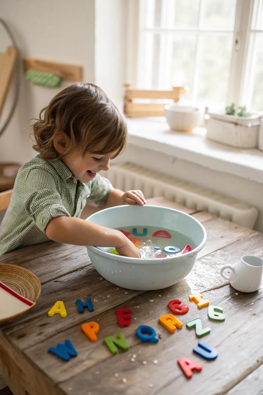 Sensory fun with alphabet soup play.