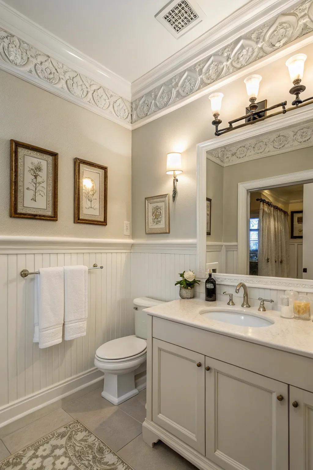 Elevate your bathroom with decorative molding on the soffit.