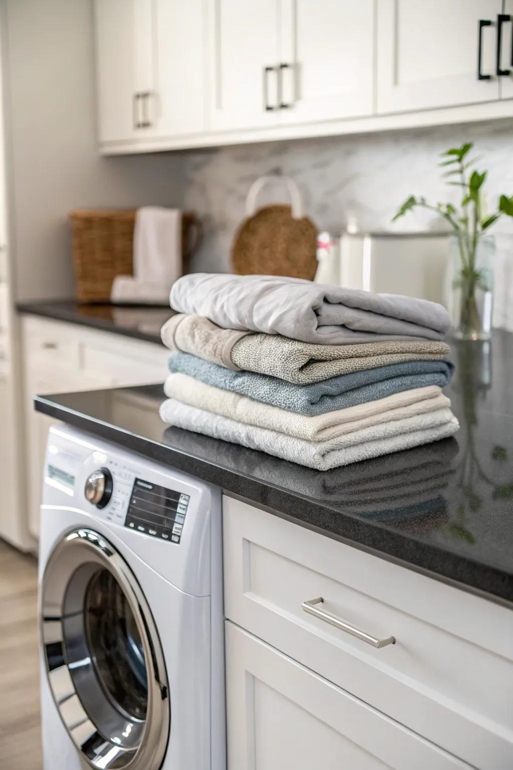 A practical folding station over laundry appliances.