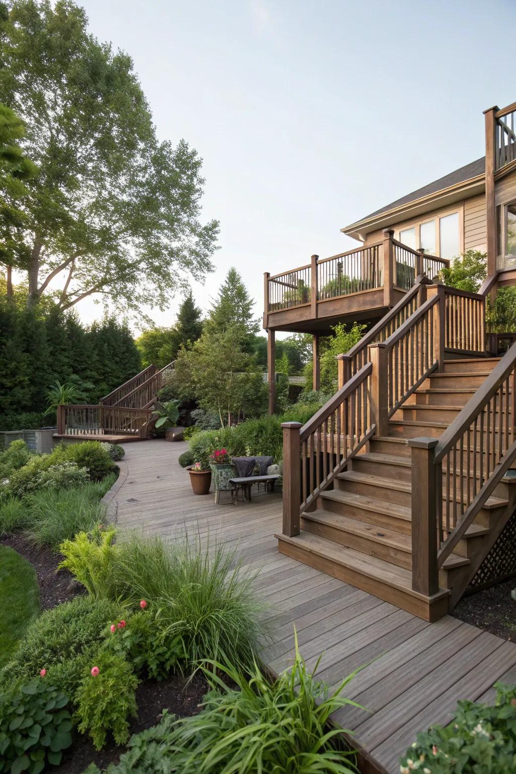 Multiple access points with traditional composite deck stairs.