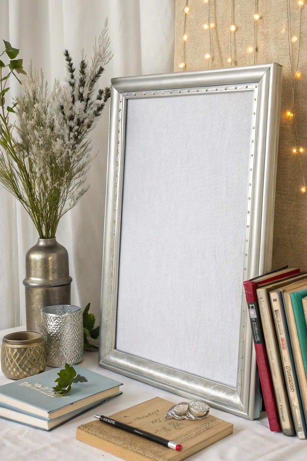 A fabric backdrop adds texture and depth to your dry erase board.