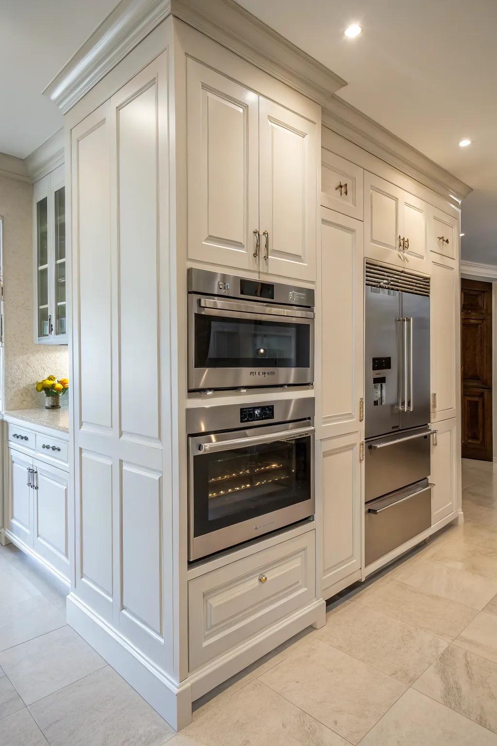 Corner niche featuring double ovens for a unique kitchen layout