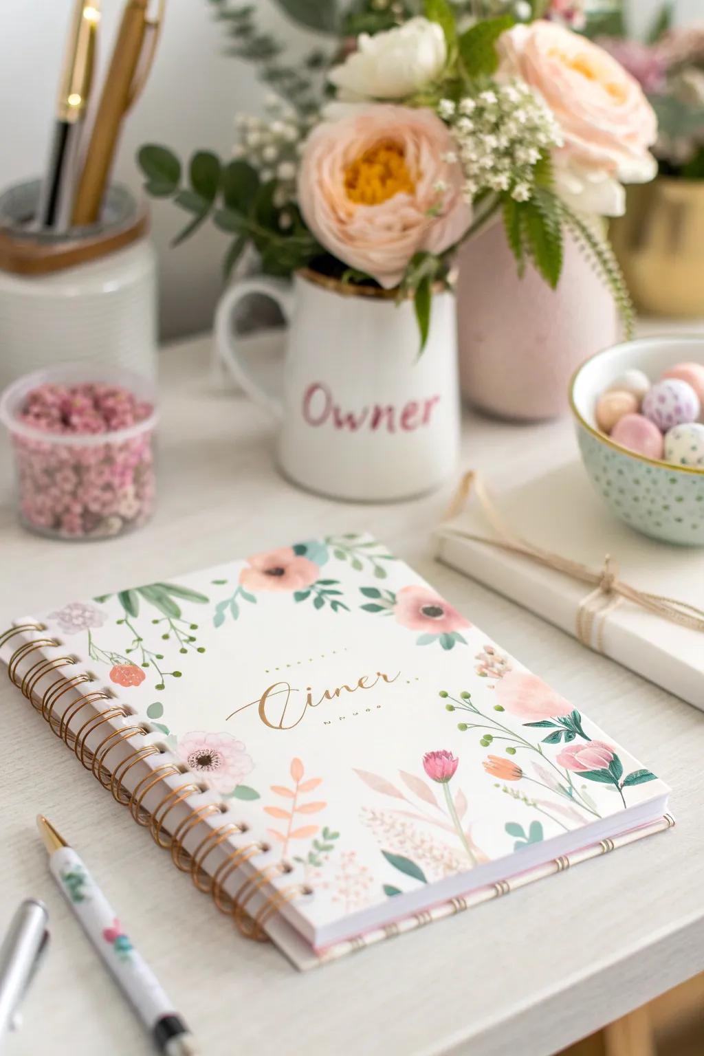 A personalized journal, perfect for capturing thoughts and ideas.