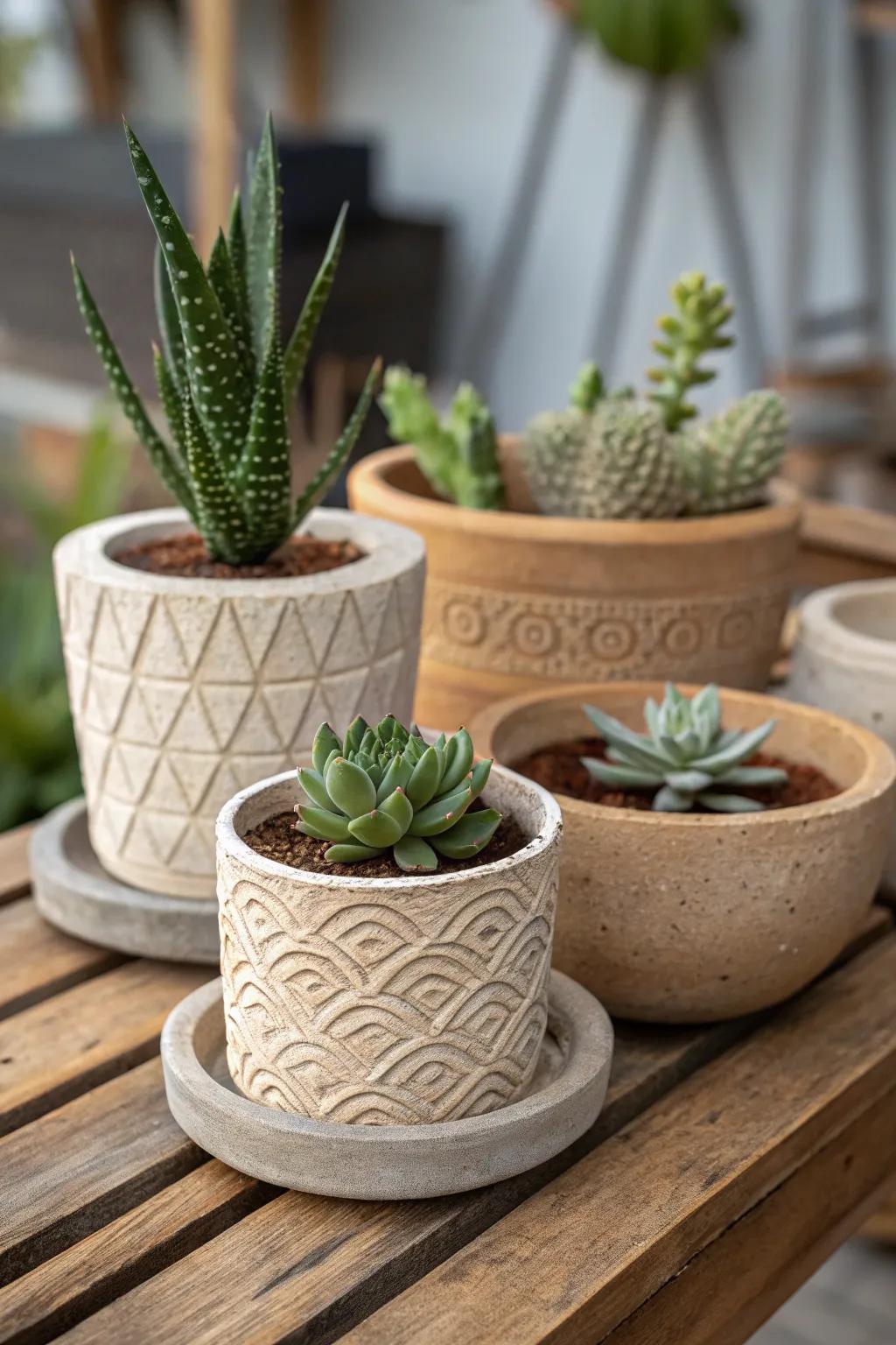 A collection of handcrafted plant pots made from excavator clay in various shapes and sizes.