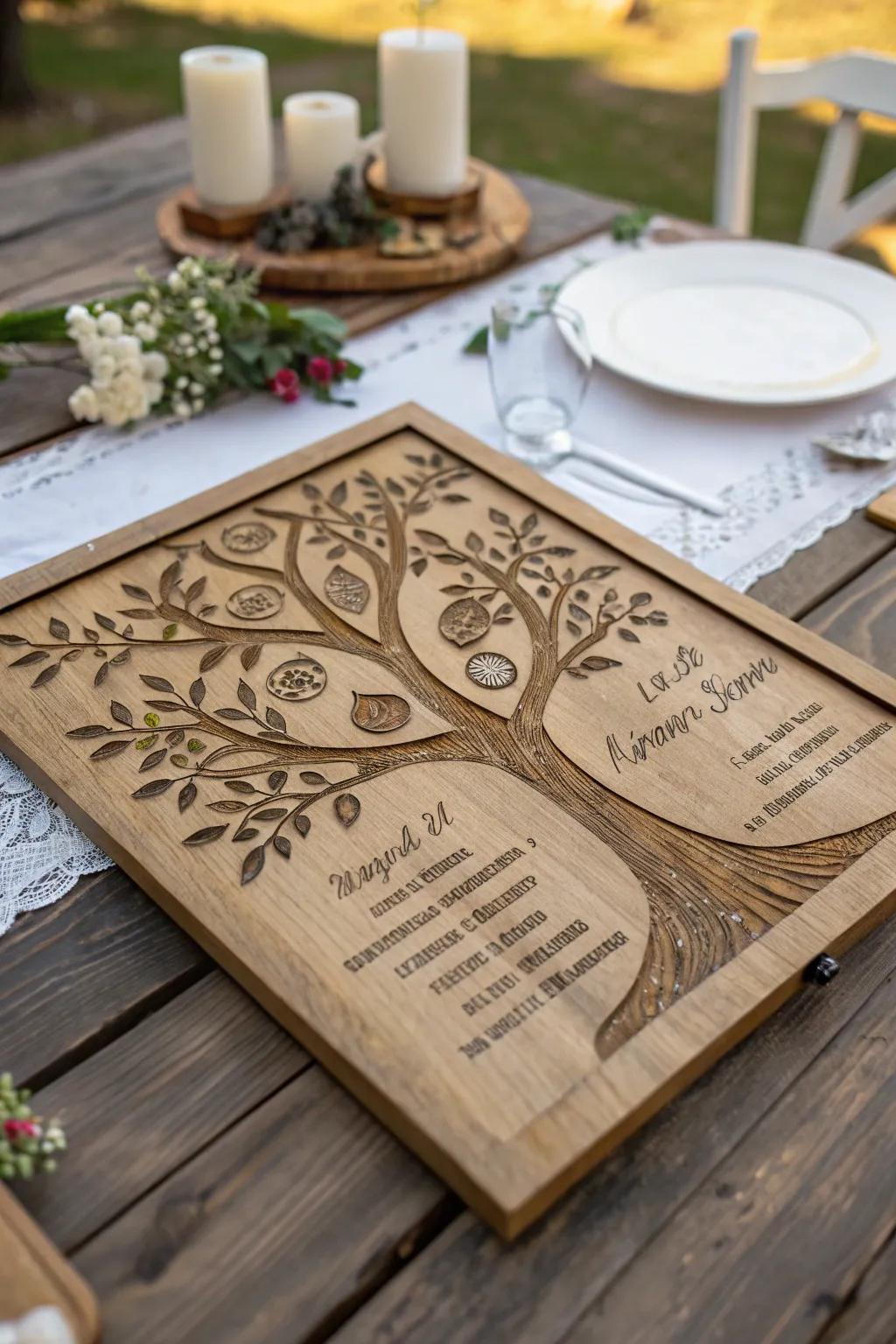 An engraved family tree plaque that beautifully showcases family connections.