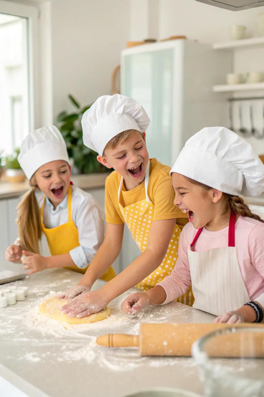 Kids learning the art of baking in a fun cooking class.