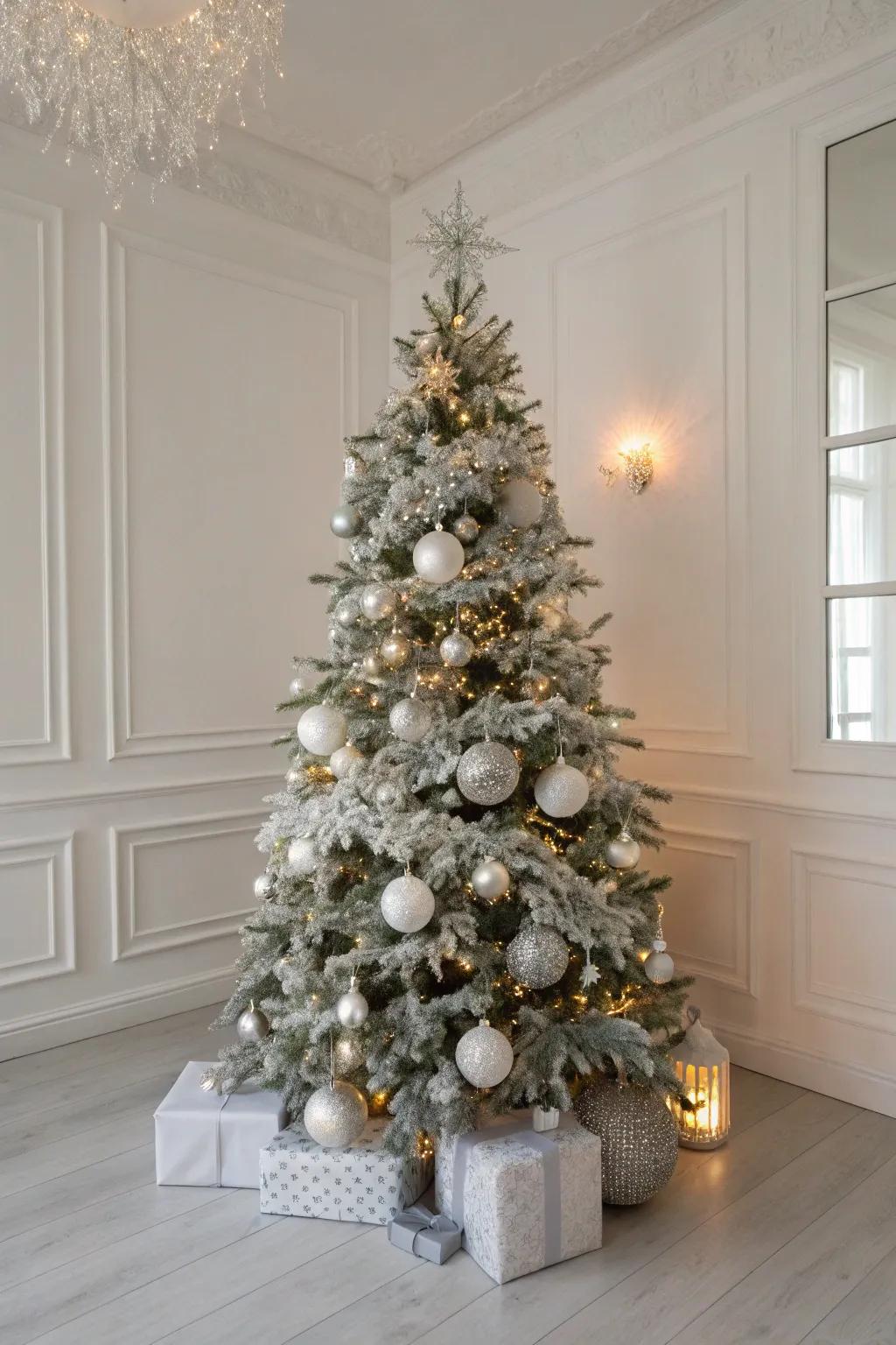 A monochromatic Christmas tree exudes elegance and simplicity.