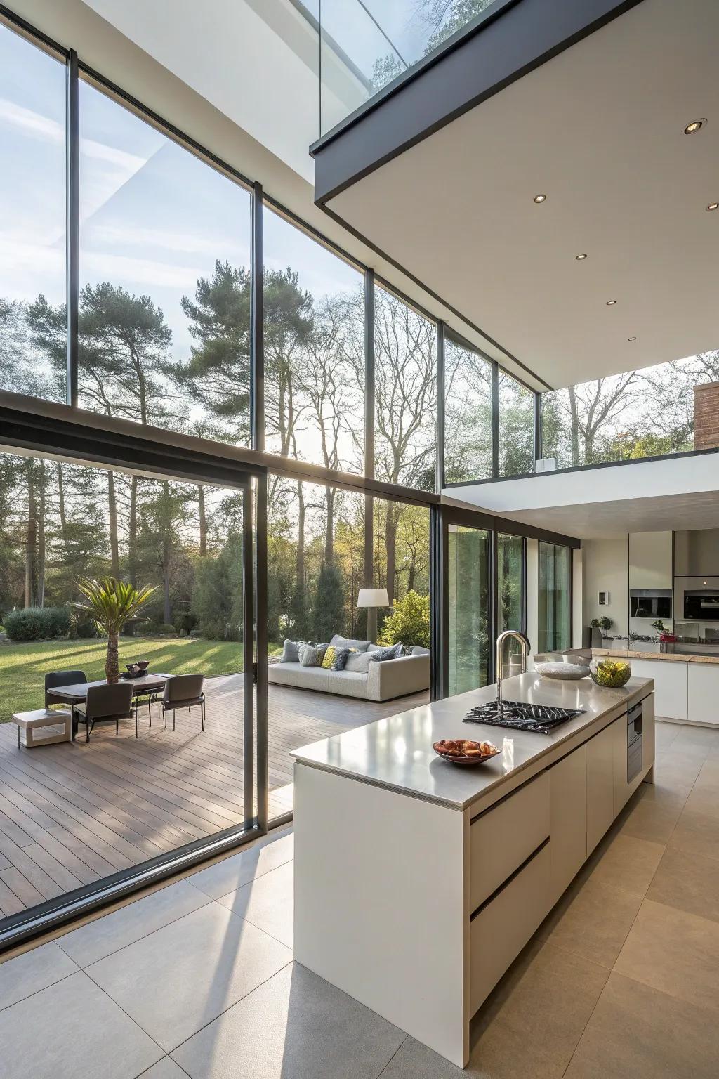 Interior glass windows illuminate and connect spaces while maintaining a sense of separation.