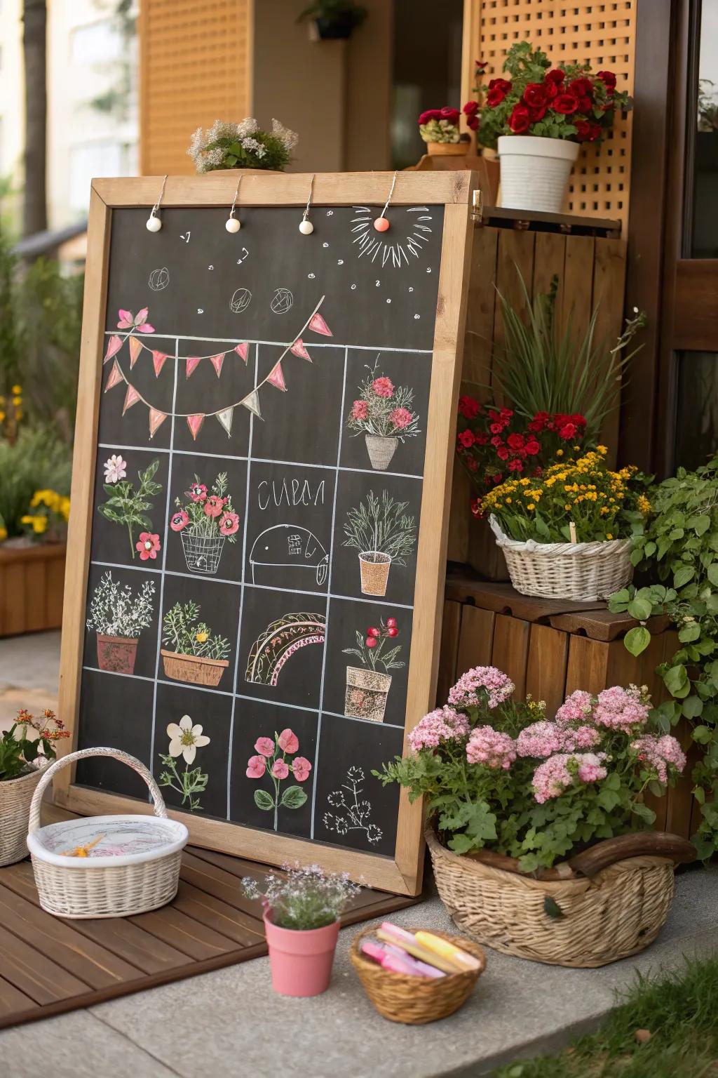 Bring the beauty of a garden party to your calendar with floral and picnic illustrations.