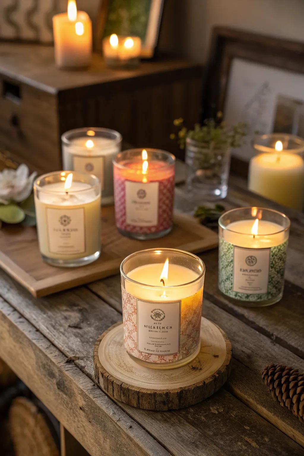 Scented candles create a serene and inviting atmosphere.