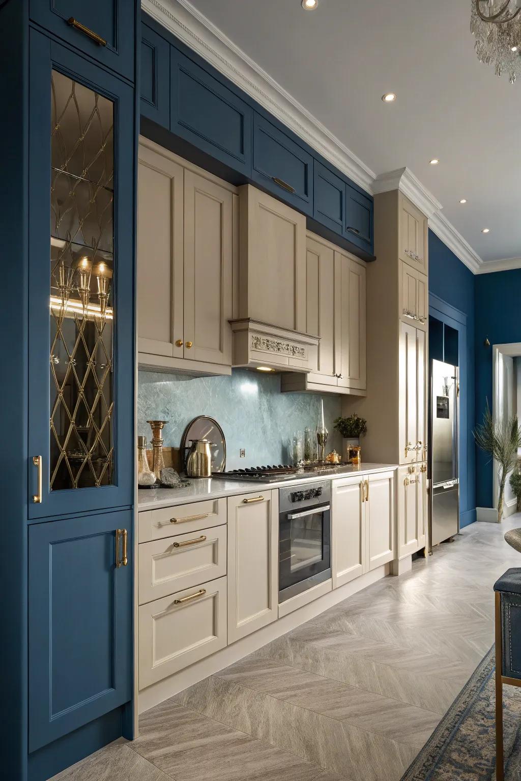 Deep blue walls add a touch of drama and sophistication.