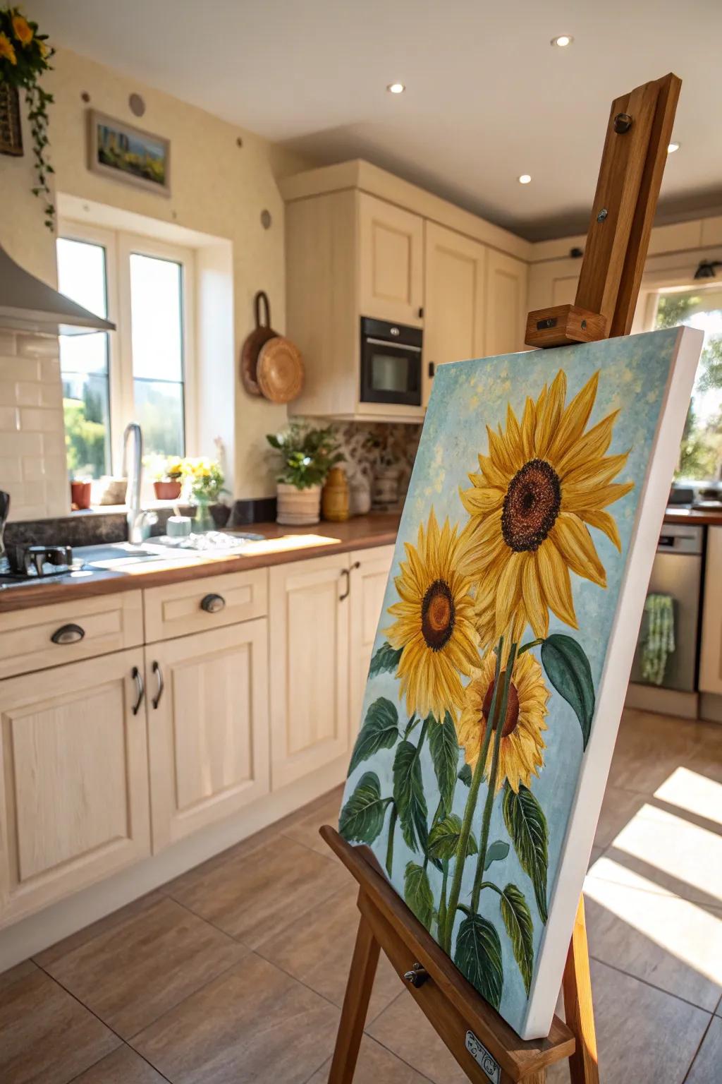 Bring the sunshine indoors with sunflower art.