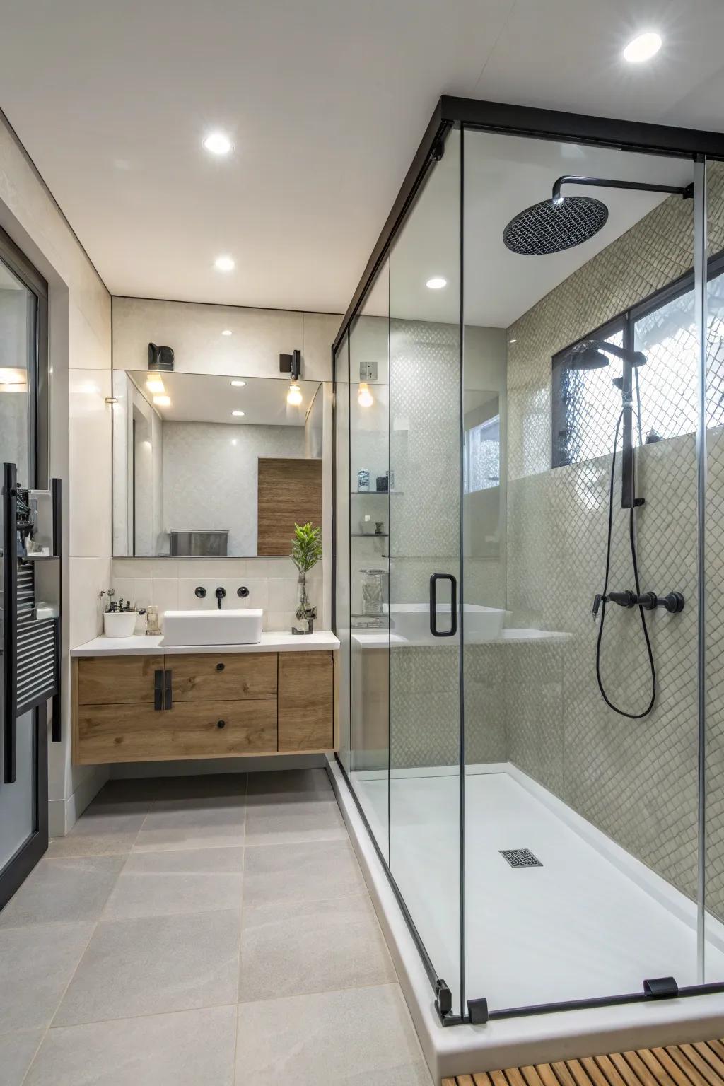 Recessed lighting in the shower offers both safety and sophistication.