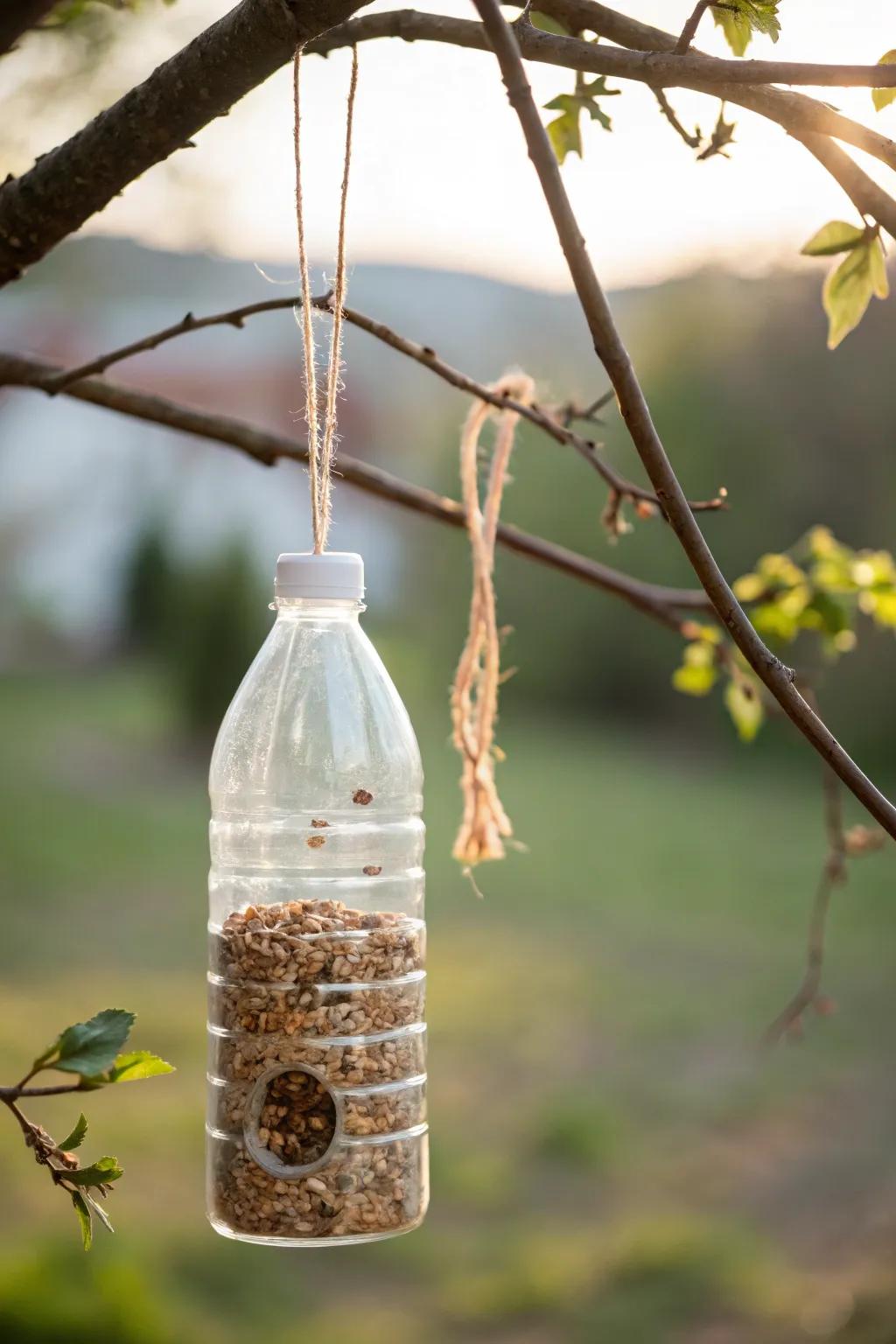 Transform everyday plastic into a charming bird feeder, blending sustainability with minimalist elegance.