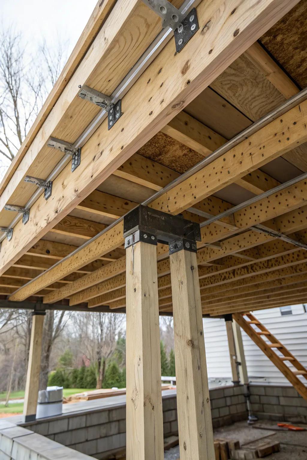 Reinforcing deck joists to enhance stability and longevity.