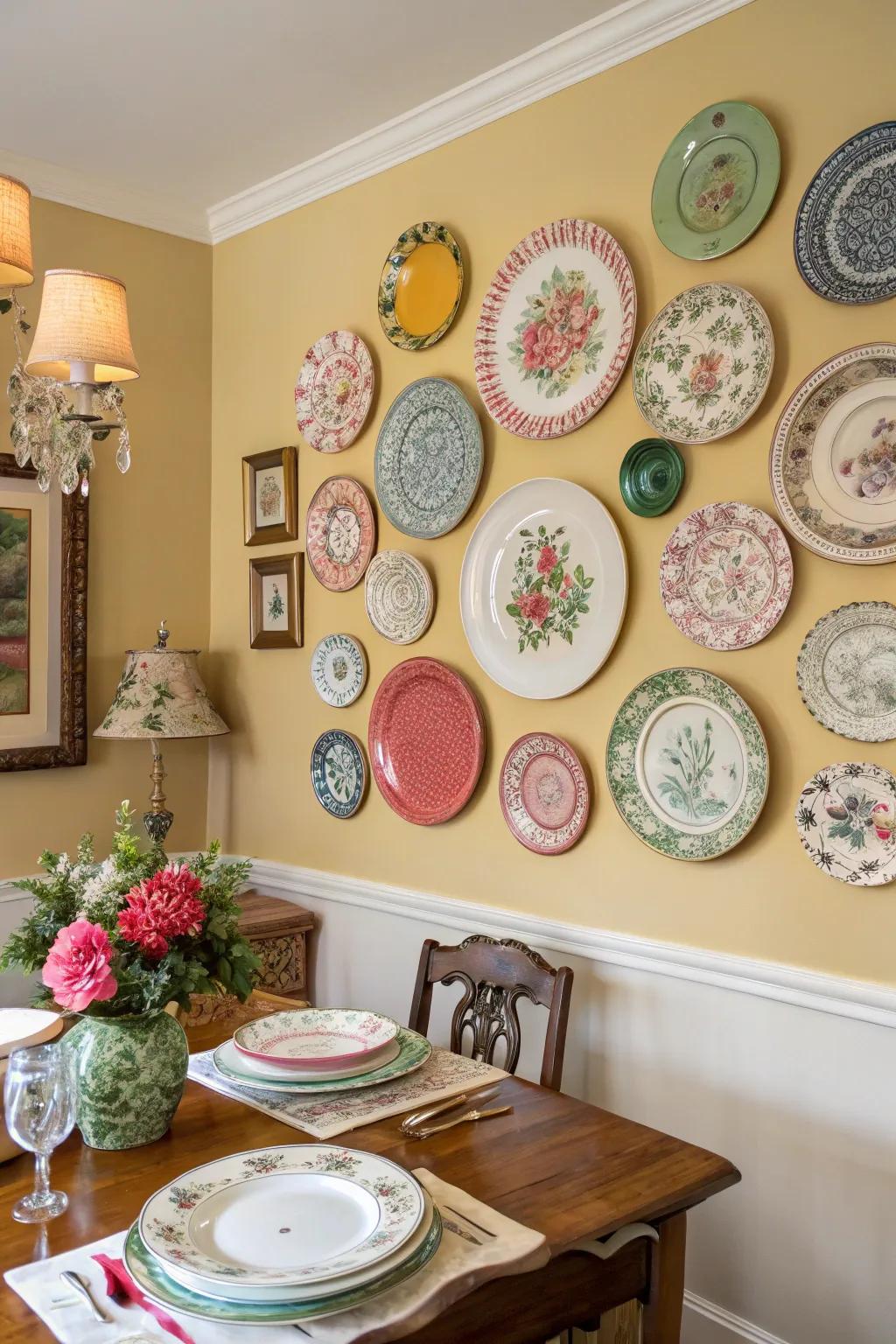 A gallery of plates brings personality and charm.