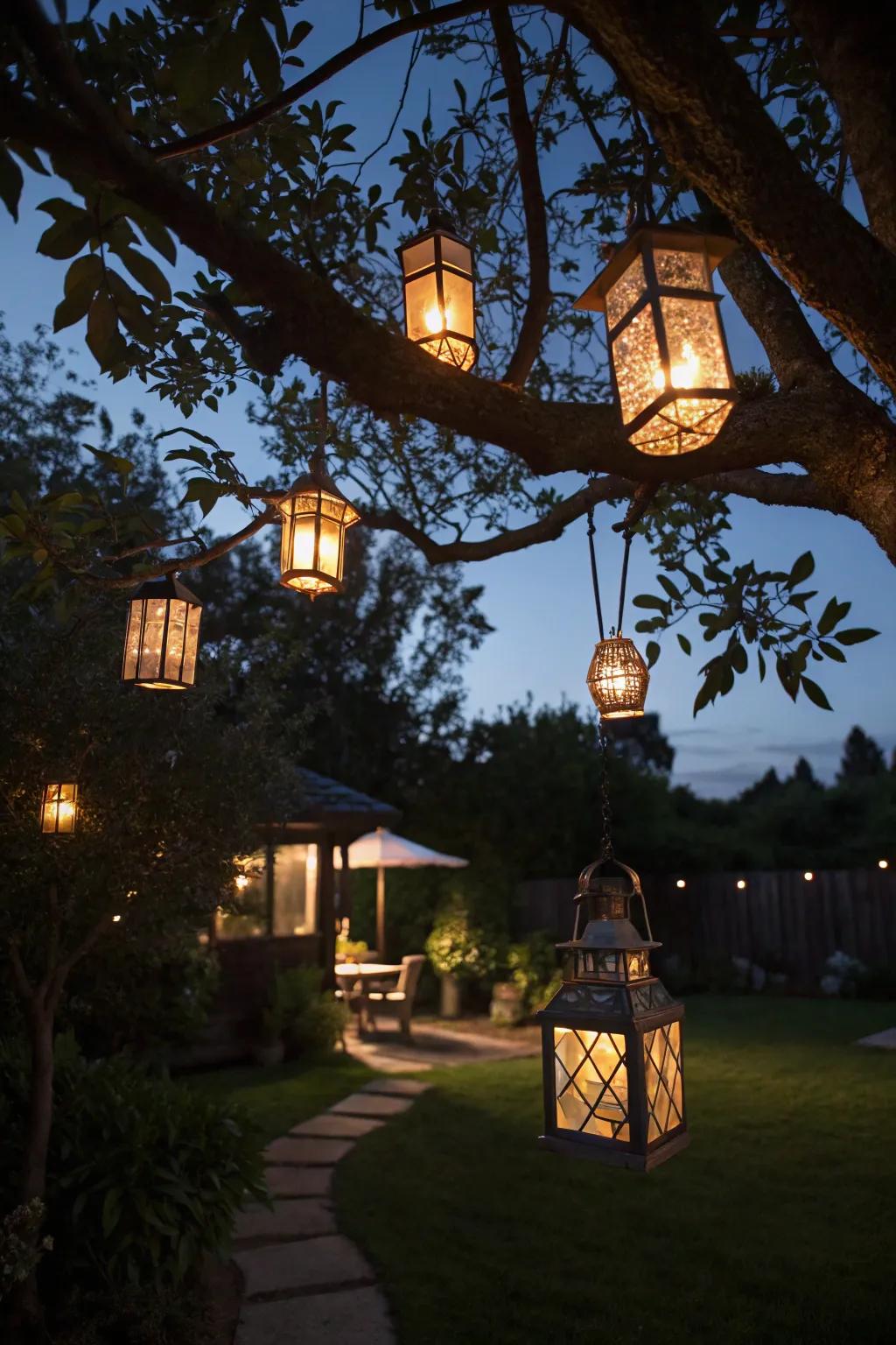 Add a magical touch with hanging solar lanterns.