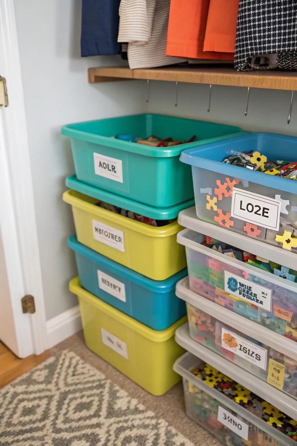 Stackable bins help manage larger puzzle collections efficiently.