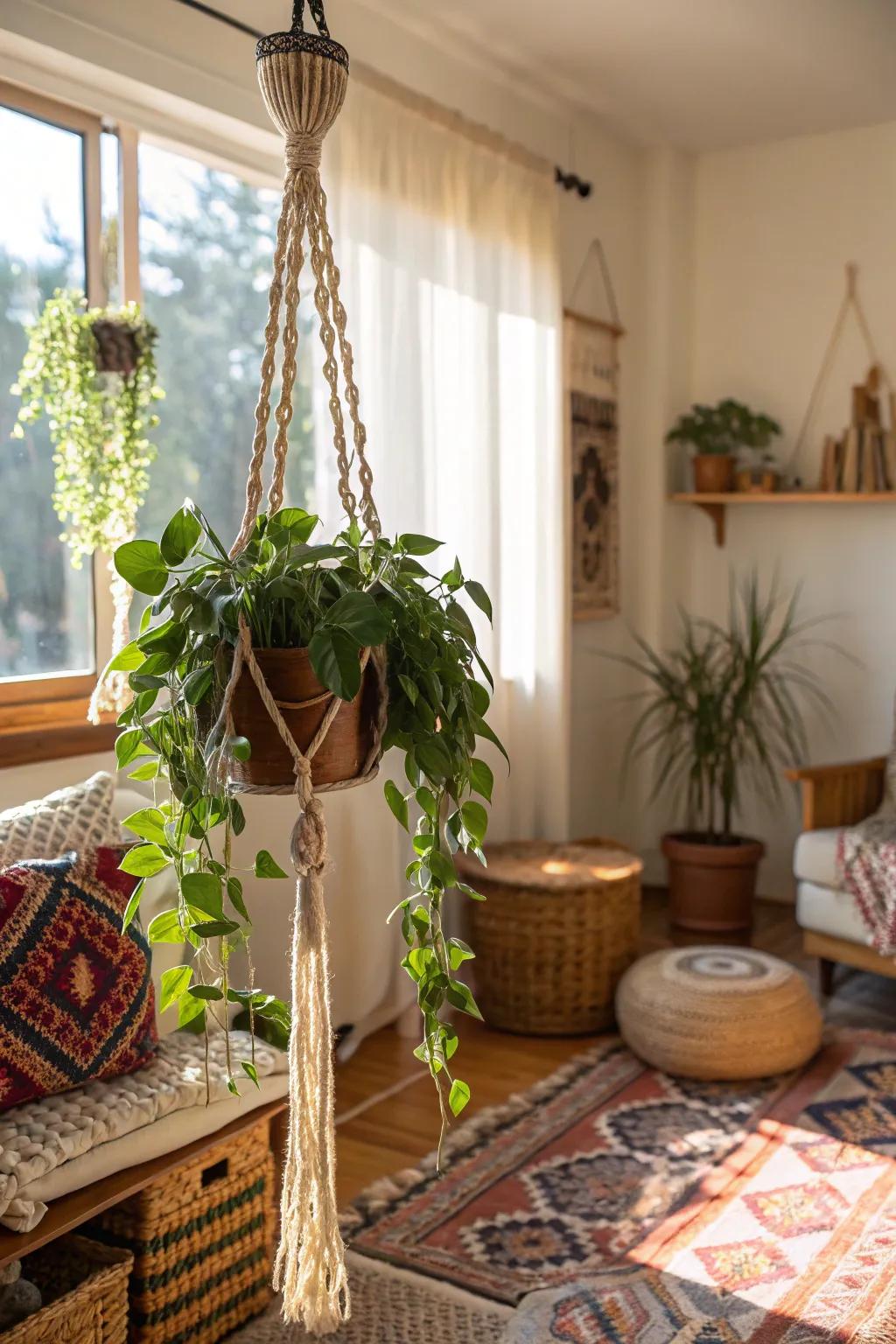 Macramé hangers bring a boho vibe to any room.