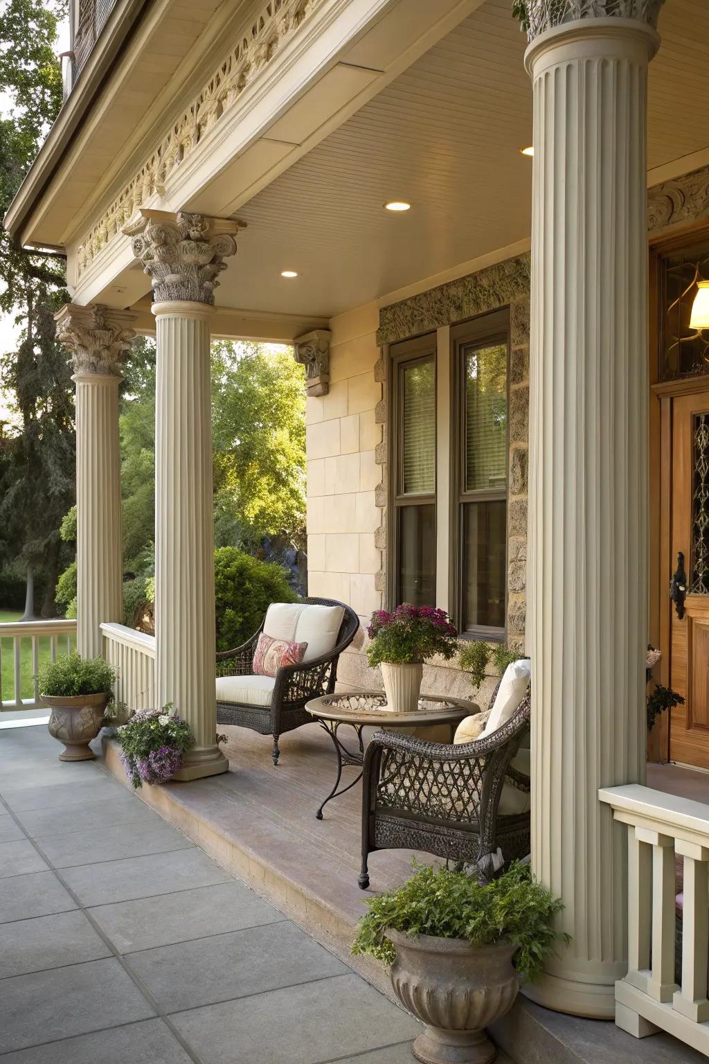 Decorative molding enhances the elegance of porch columns