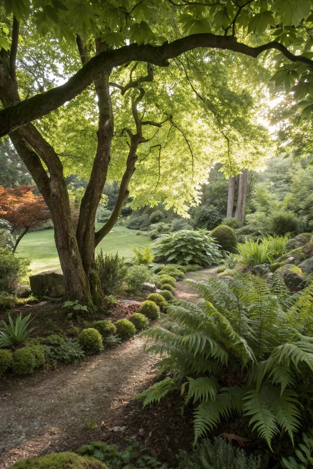 Ferns bring a woodland feel to shaded gardens.