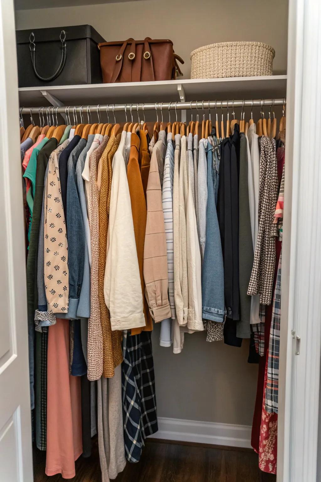 Customizable rods create versatile hanging solutions for small closets.