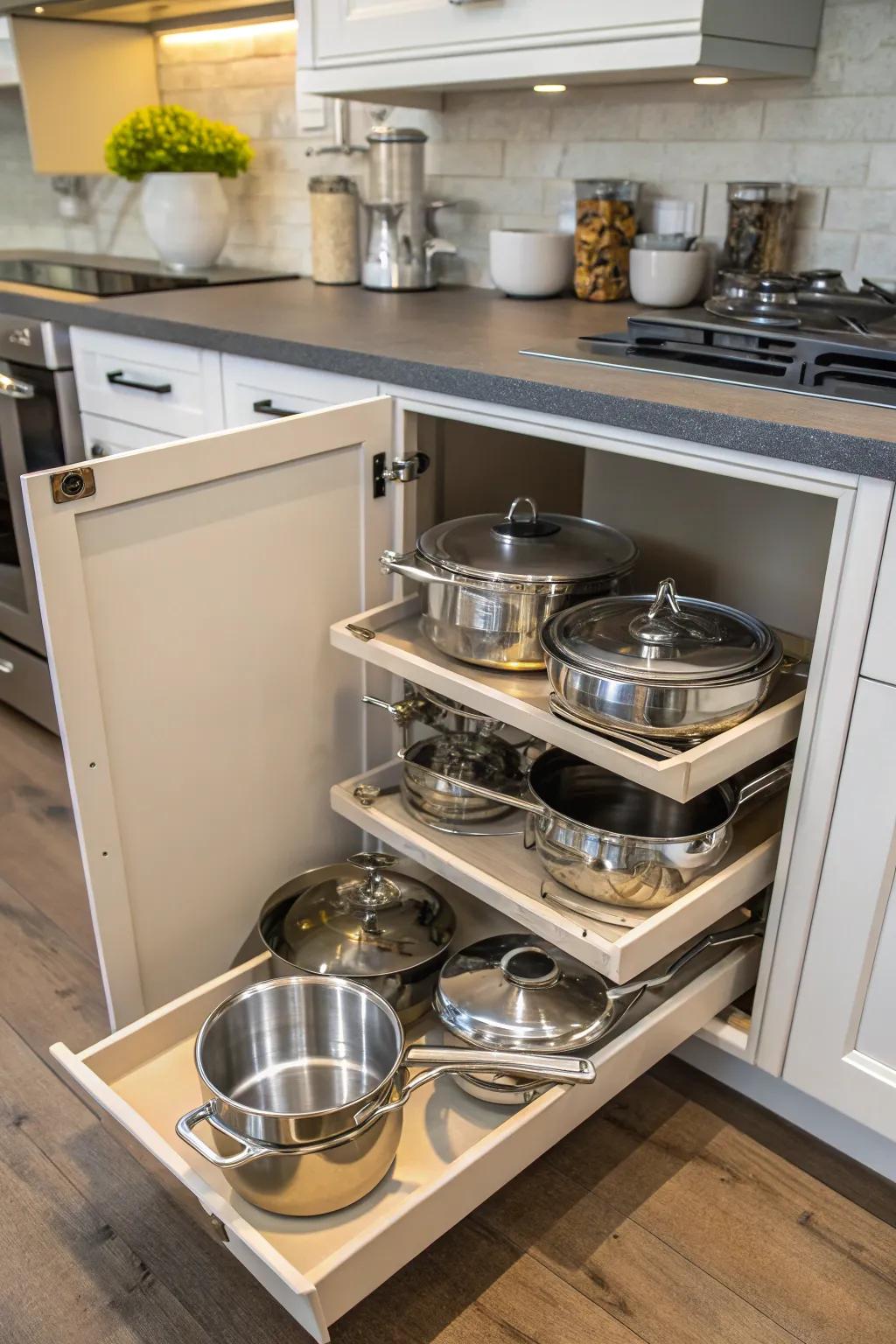 Pullout storage solutions make accessing kitchen items effortless.