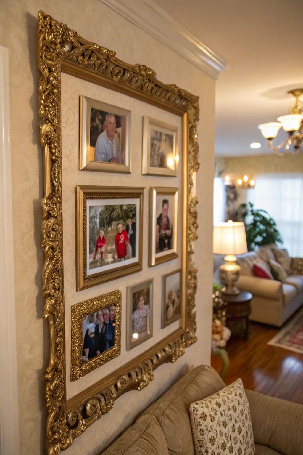 A repurposed mirror frame showcasing cherished family memories.