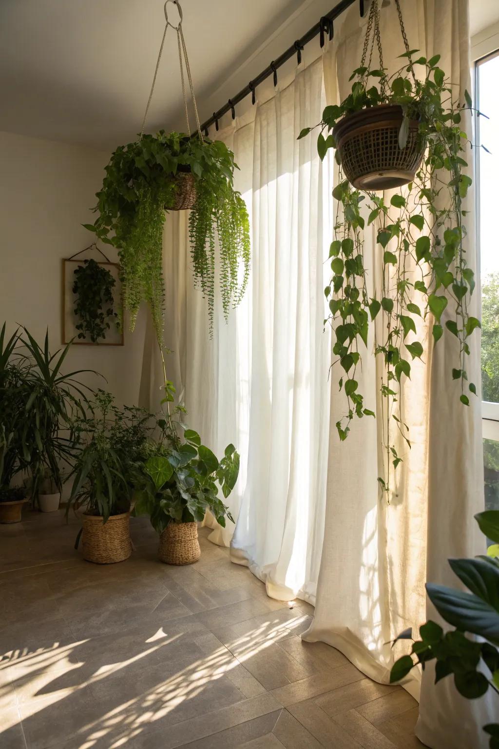 Transform your windows into green focal points with hanging plants.