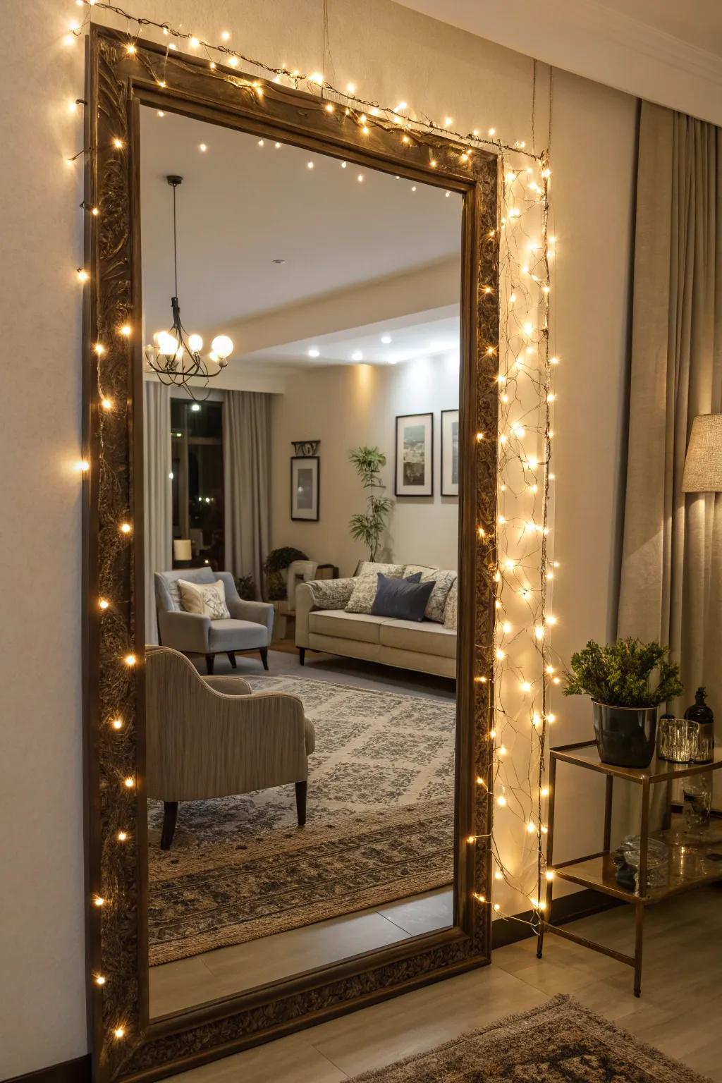 Transform mirrors into glowing focal points with string lights.