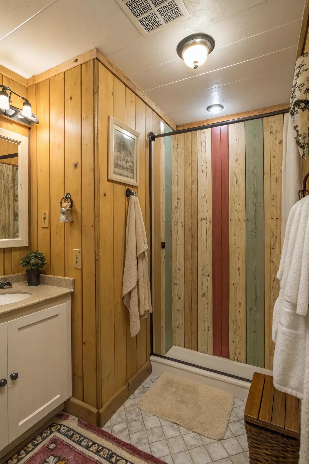 Plywood panels provide a rustic charm to your shower space.