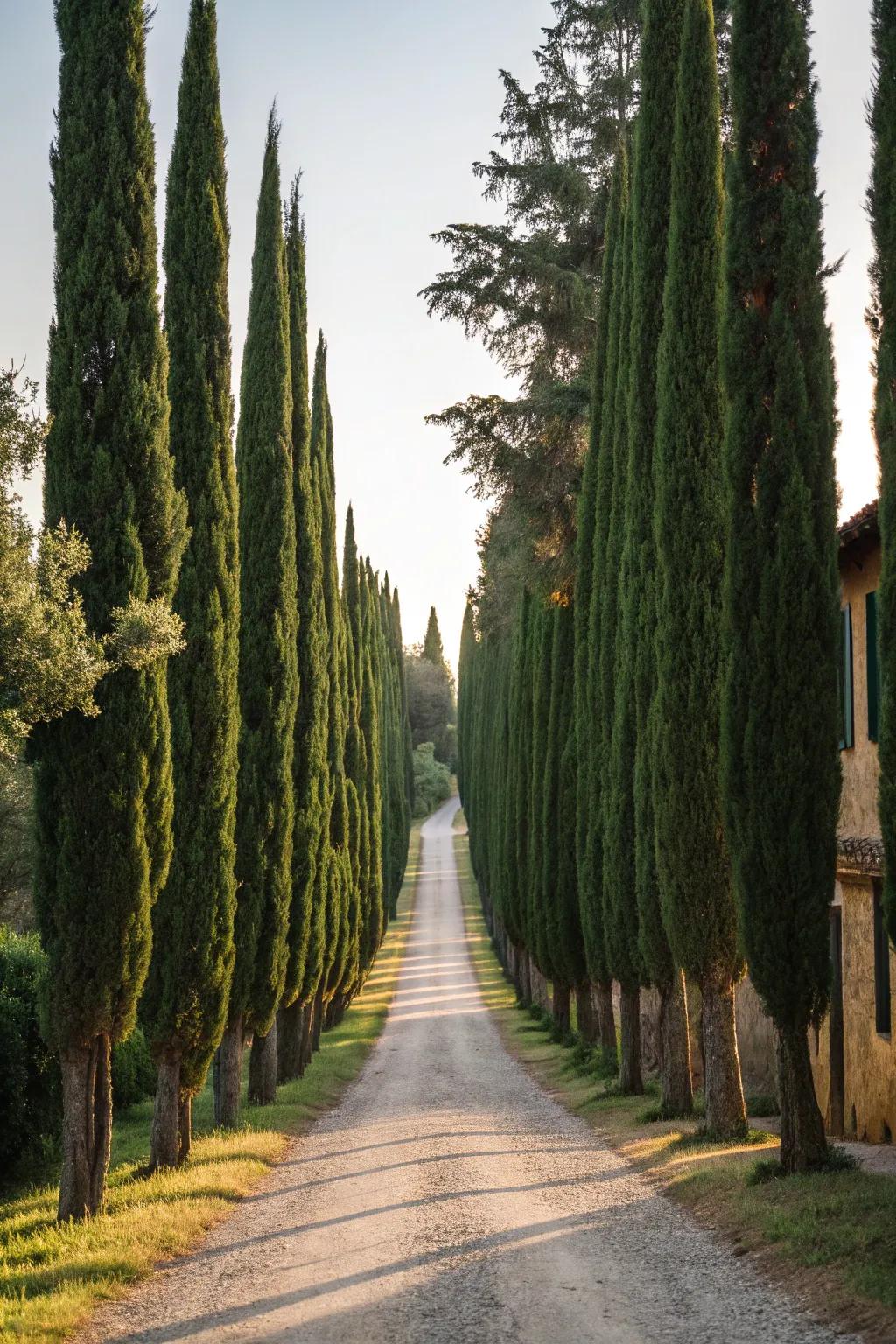 Transform your driveway with a majestic line of Italian cypresses.