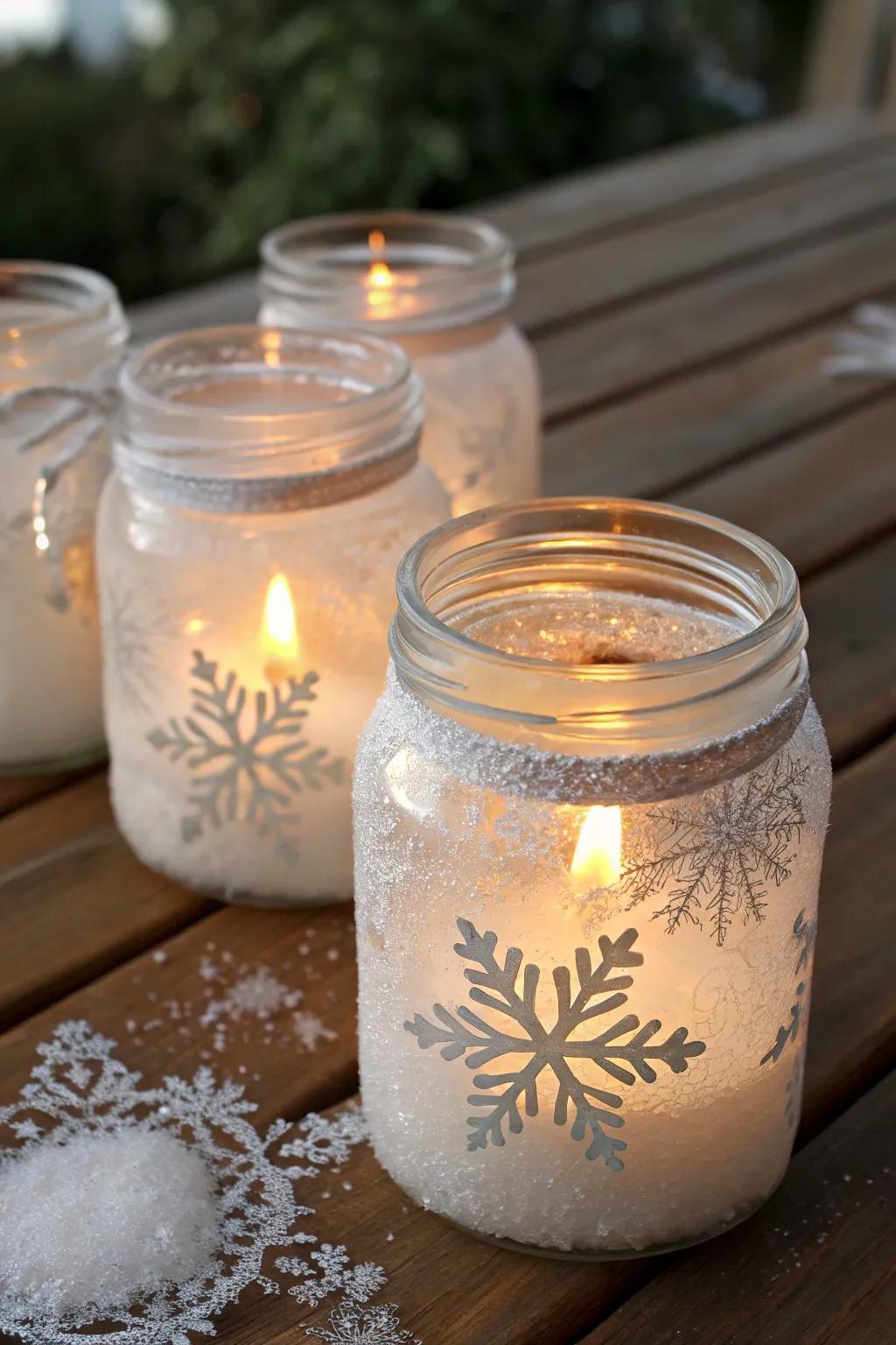 Light up your winter nights with these charming frosted candle holders.